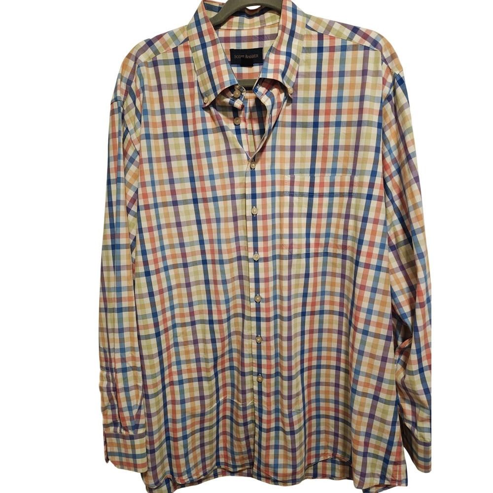 Scott‎ Barber XL Blue Orange Purple Plaid Long Sleeve Button Down Shirt
